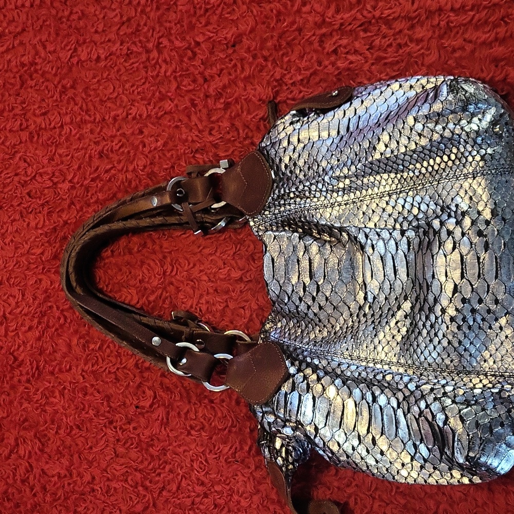 Python Silver Snakeskin Shoulder Bag - image 4